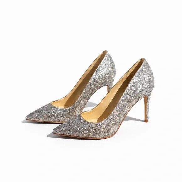 Marc Fisher Silver Glitter Pumps Pointed Toe Stiletto Wedding Party Heals 7.5 - Picture 4 of 14